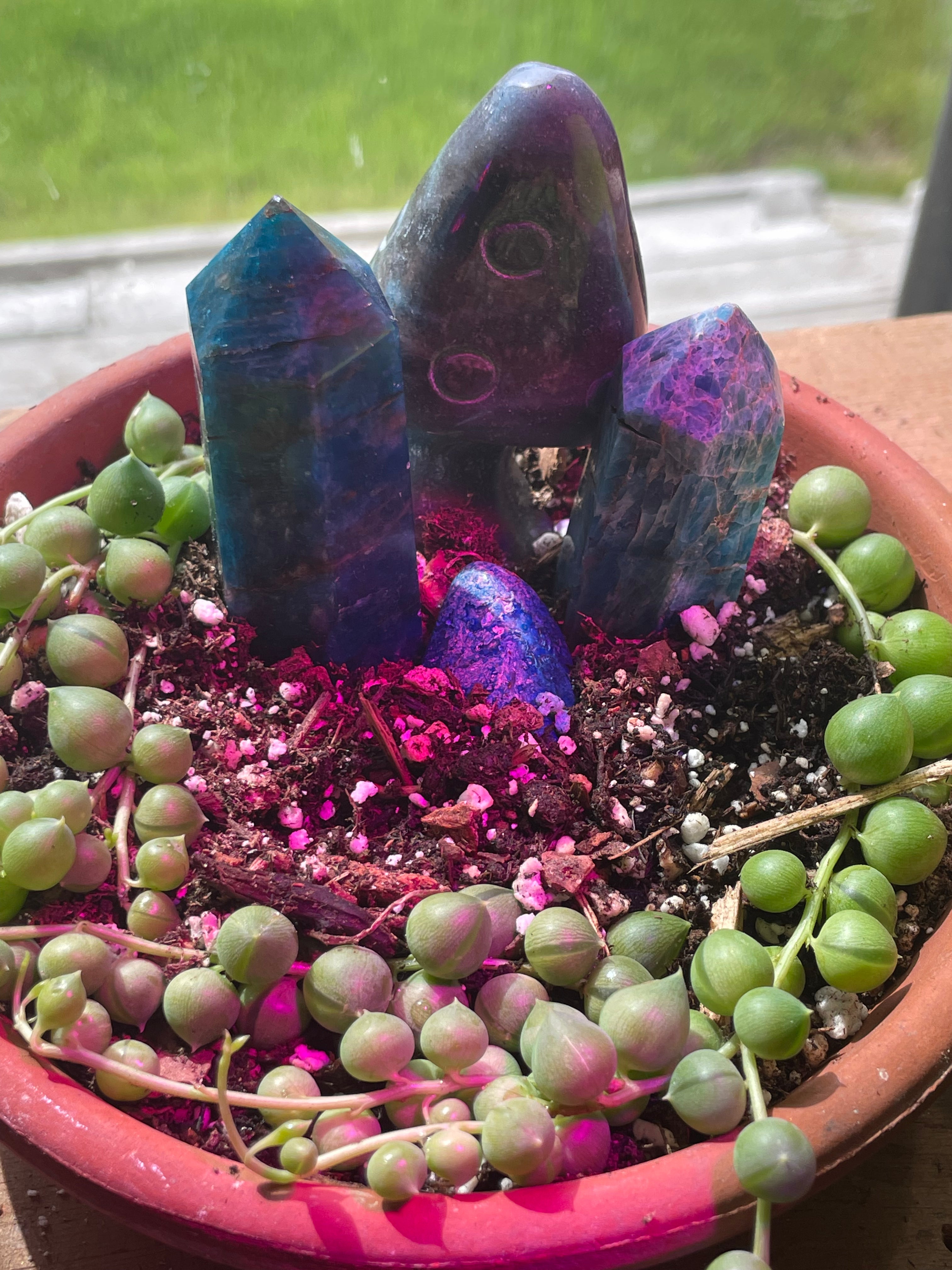 Blue Apatite with String of Pearls